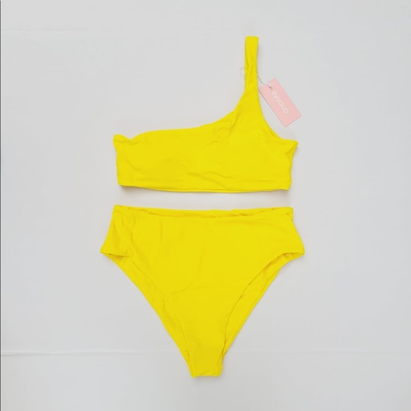 Byoauo Womens Bikini One Shoulder Top with High Waisted Bottom Swimsuit M - Picture 3 of 7